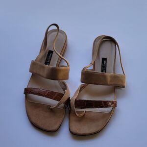 Lafayette 148 New York SELENE Tan Suede/Reptile Sandals Sz 7